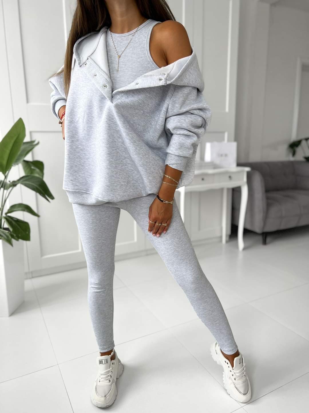 Komplet Bluza + Top + Legginsy Jasny Szary Sevi