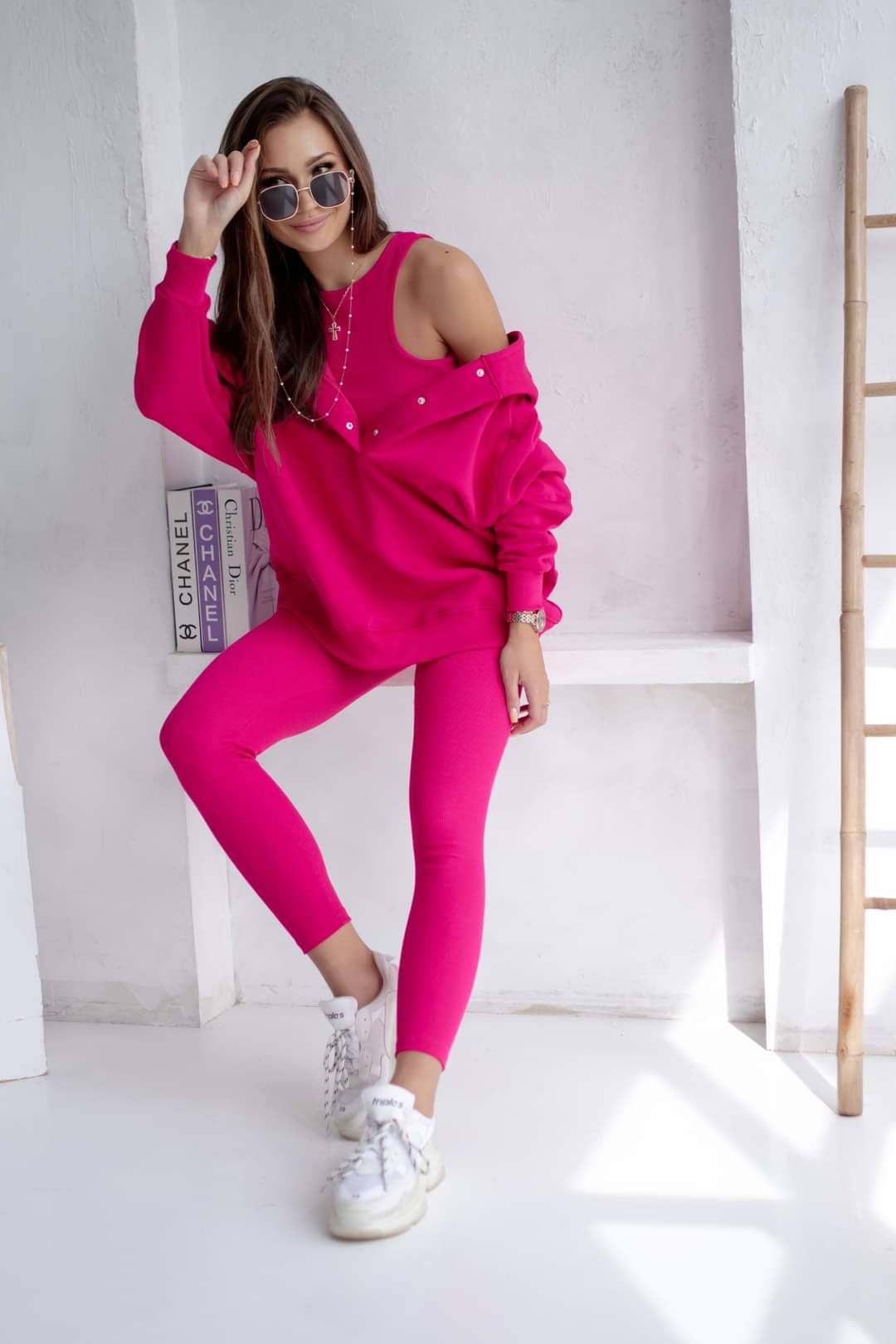 Komplet Bluza + Top + Legginsy Sevi Fuksja