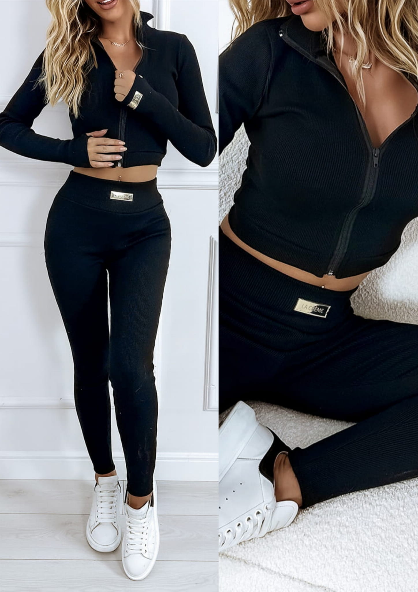 Komplet prążkowany bluzka+ legginsy Czarny City