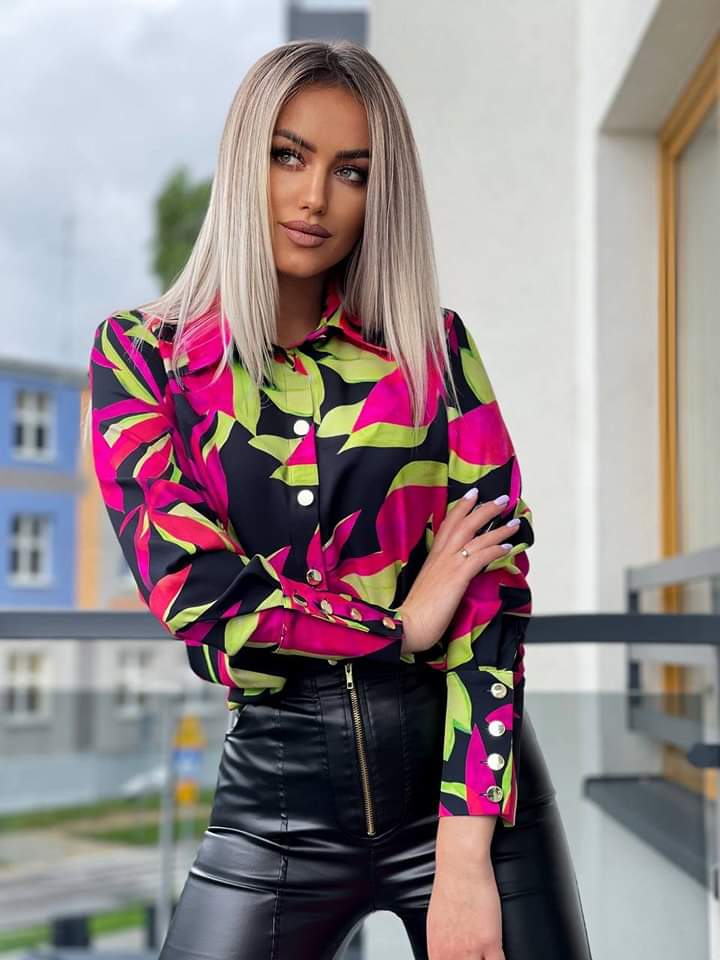 Koszula elegancka print Palms Fuksja