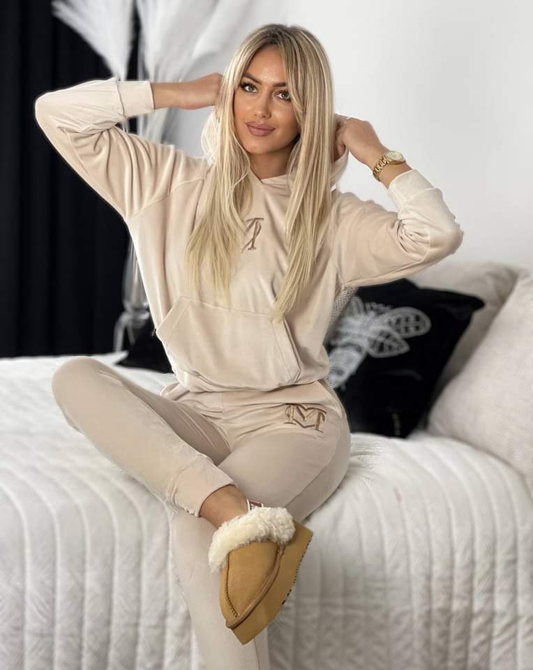 Komplet welurowy bluza + Spodnie Beżowy PATI