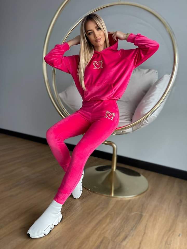 Komplet welurowy bluza + Spodnie Fuksja PATI
