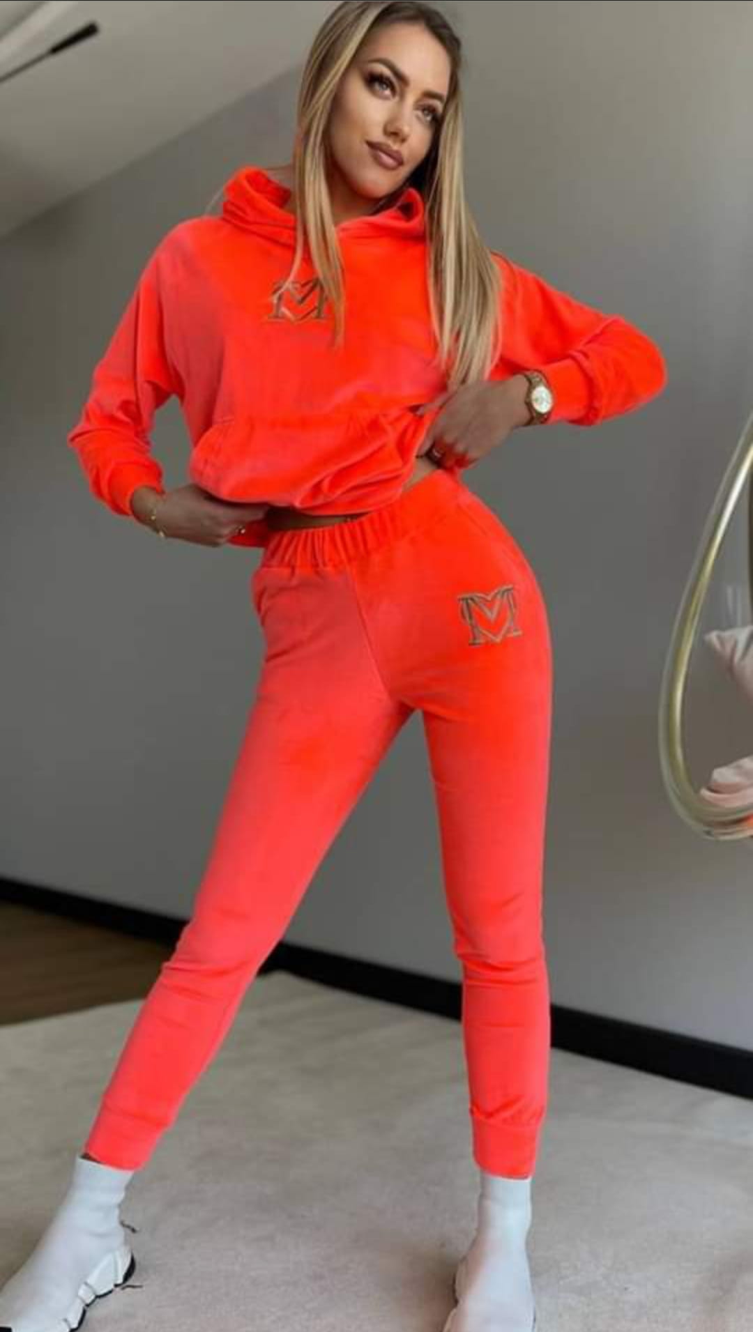 Komplet welurowy bluza + Spodnie Koralowy PATI