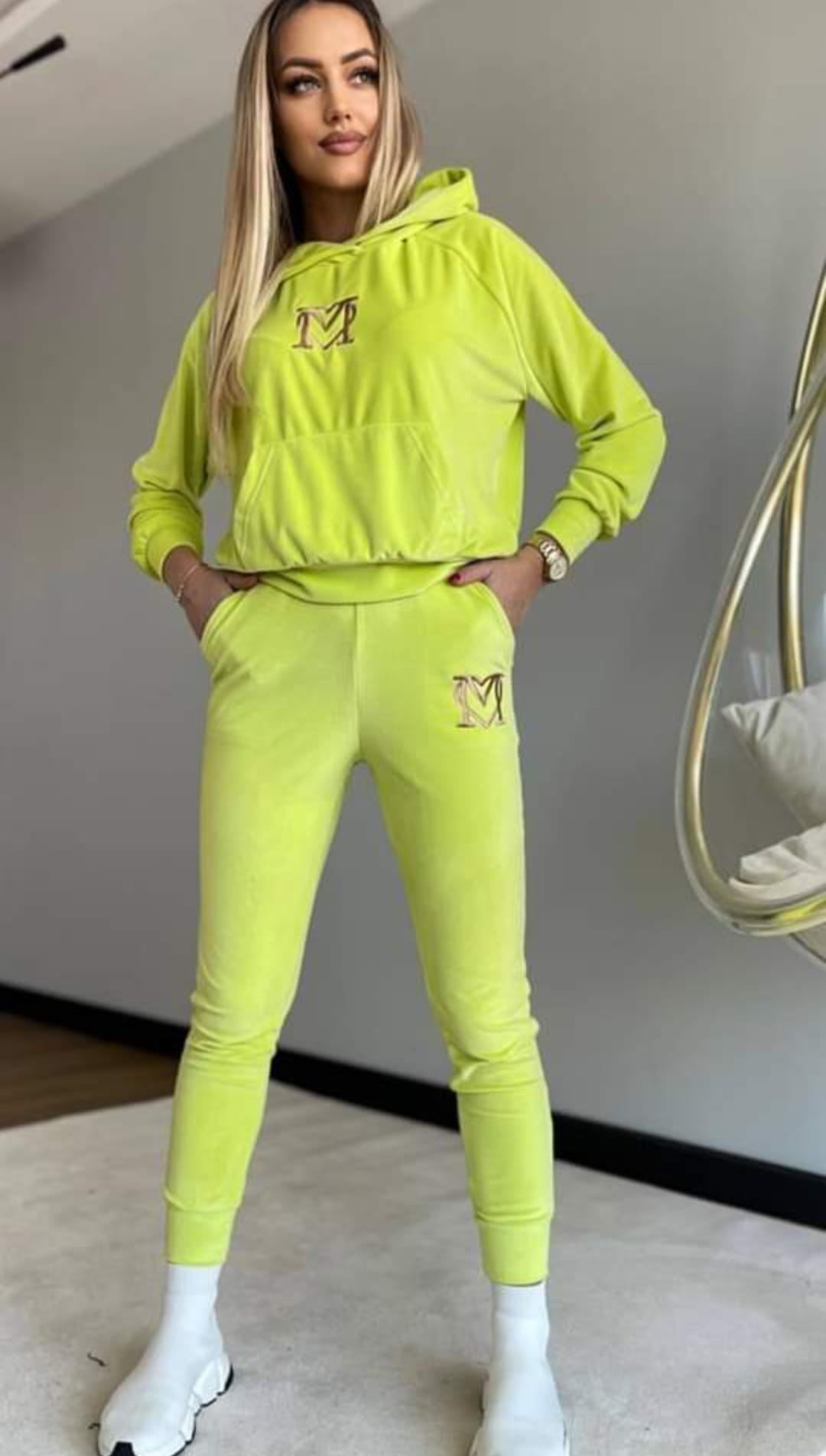 Komplet welurowy bluza + Spodnie Limonka PATI