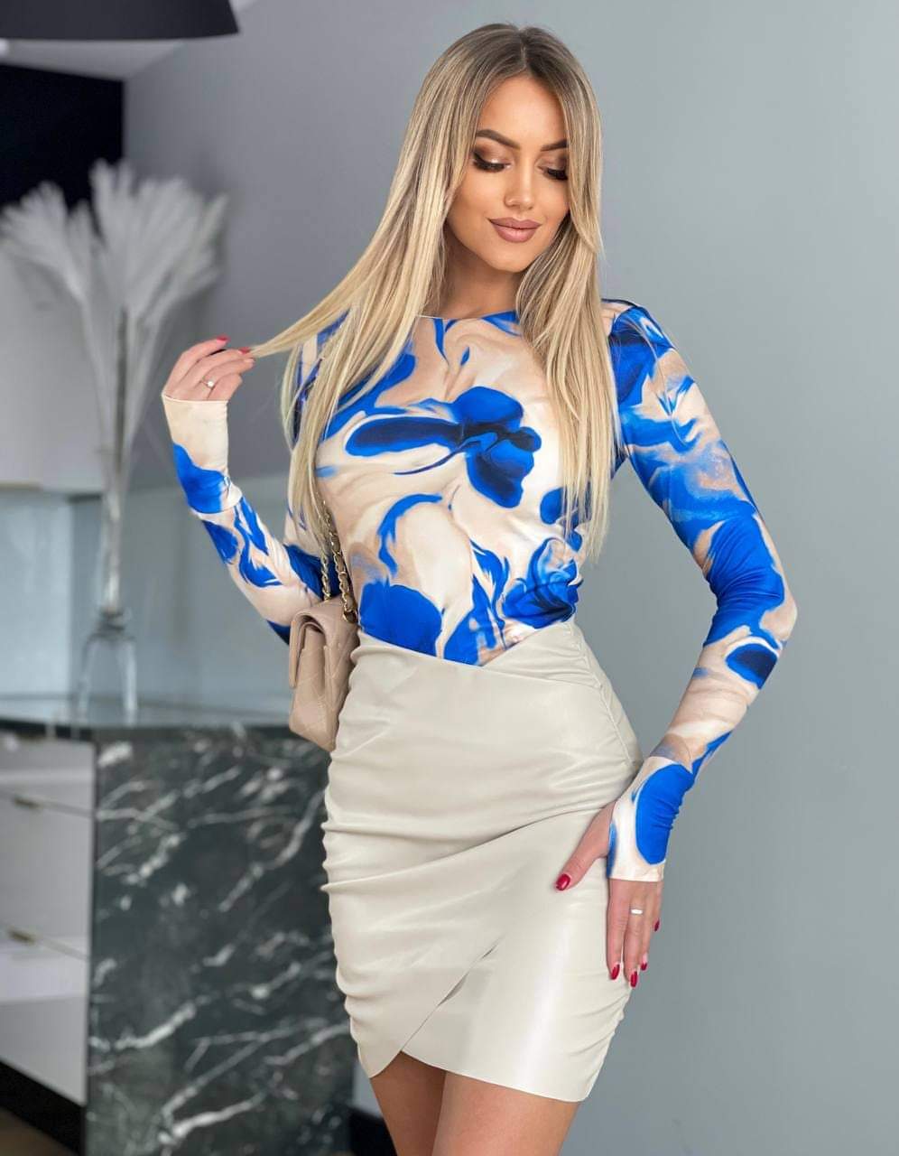 Bluzka print Monika Beżowo - Chabrowa
