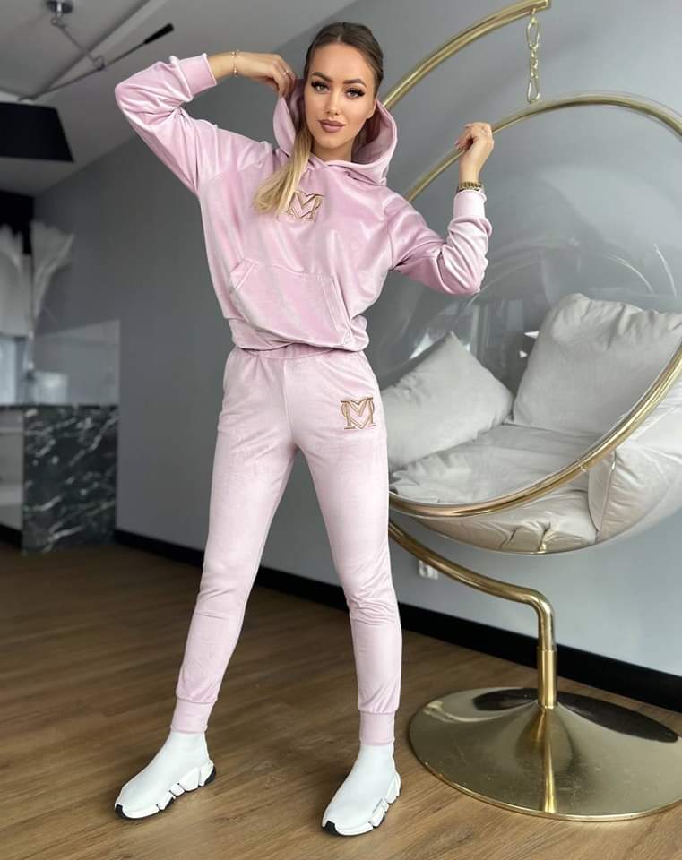 Komplet welurowy bluza + Spodnie Pudrowy Róż PATI
