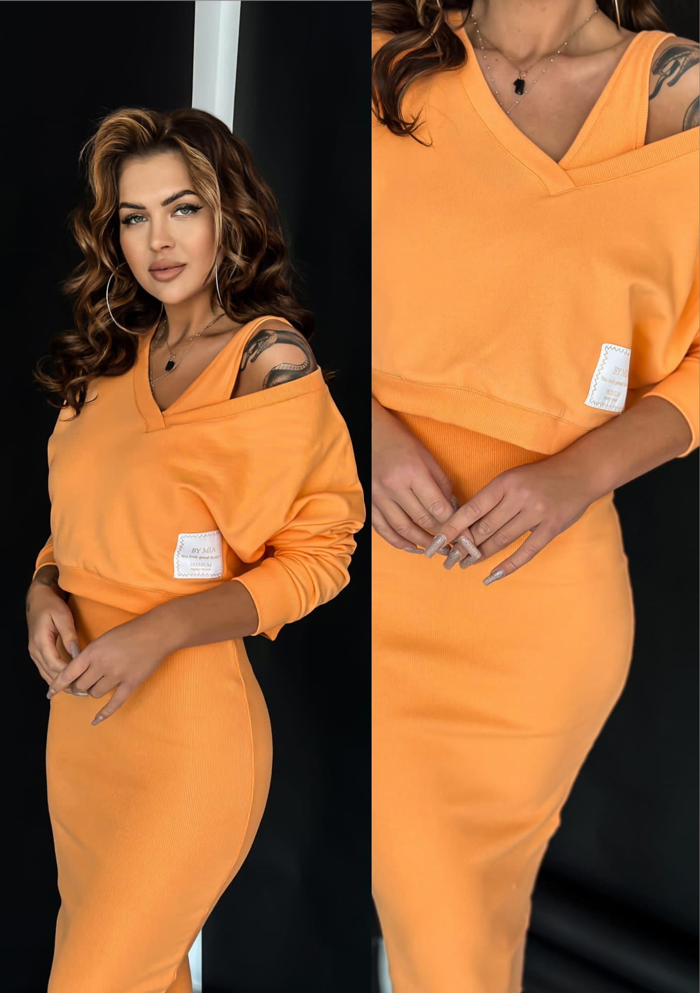 Komplet Bluza z Kapturem + Sukienka Pomarańczowy Toledo II