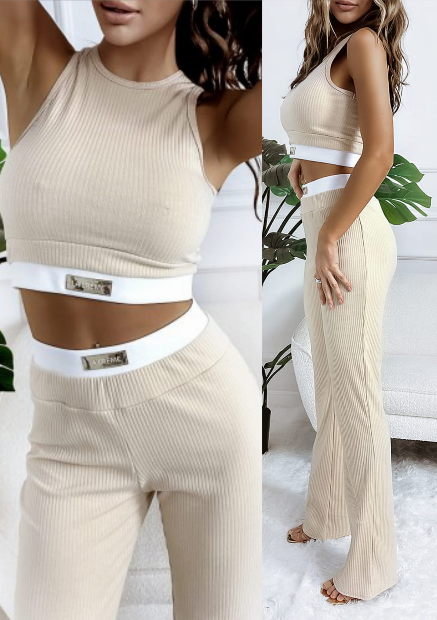 Komplet Top + Spodnie LOOK GOOD Latte Beż