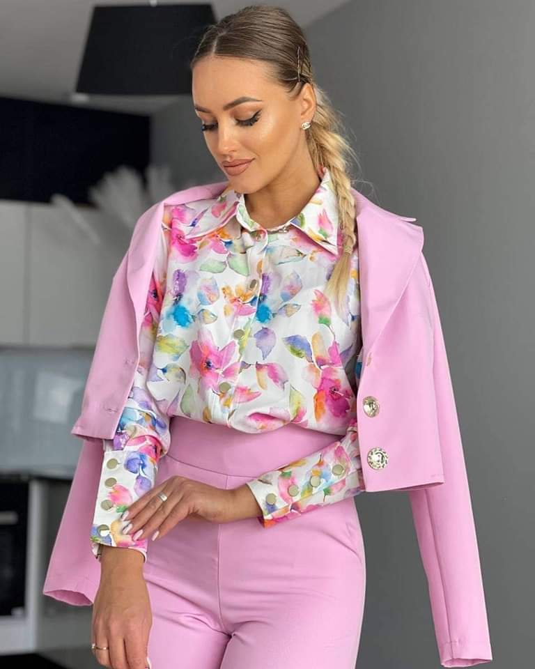Koszula elegancka print kwiatowy Multi Ecru