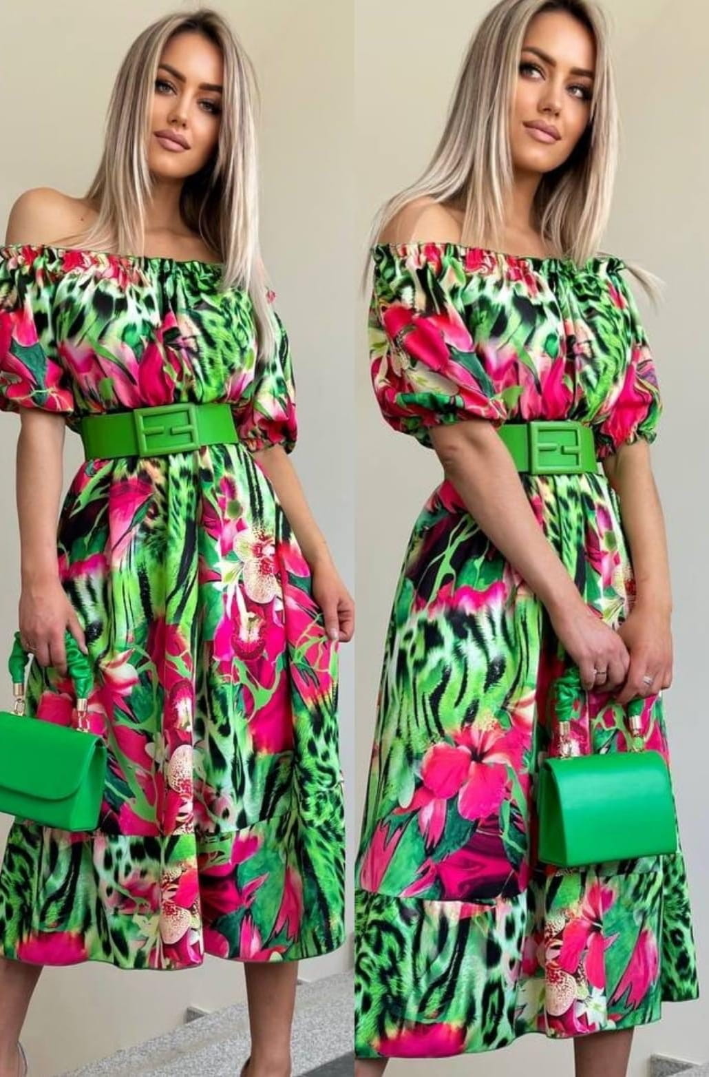 Sukienka MIDI print tropikalny Marita