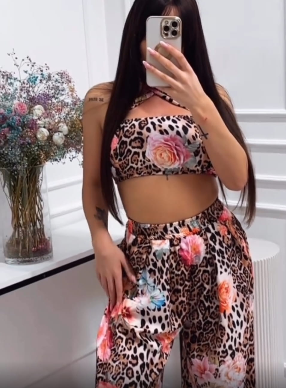 Komplet Top + Spodnie print Panterka Beżowa Andaluzja