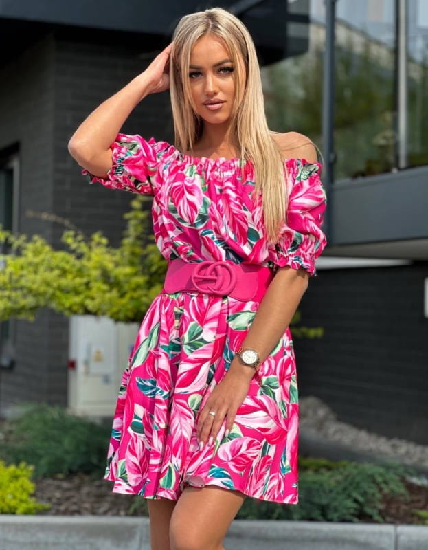 Sukienka hiszpanka mini print Różowo - Zielona Lola