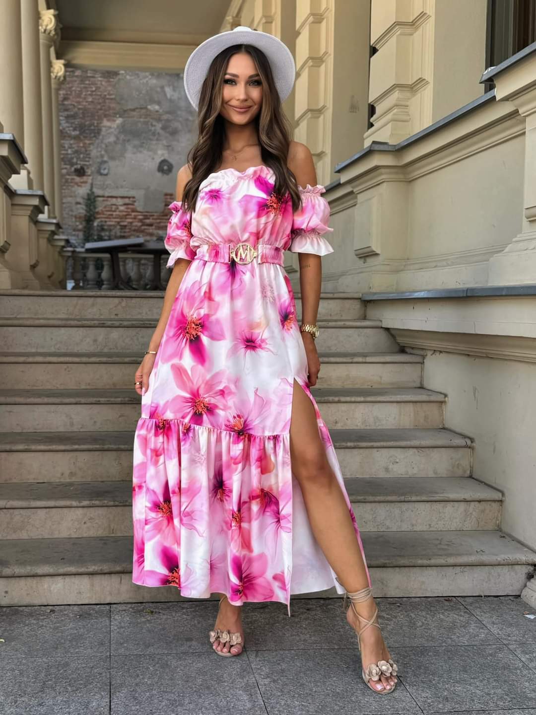 Sukienka maxi print kwiatowy Rózowa Marika
