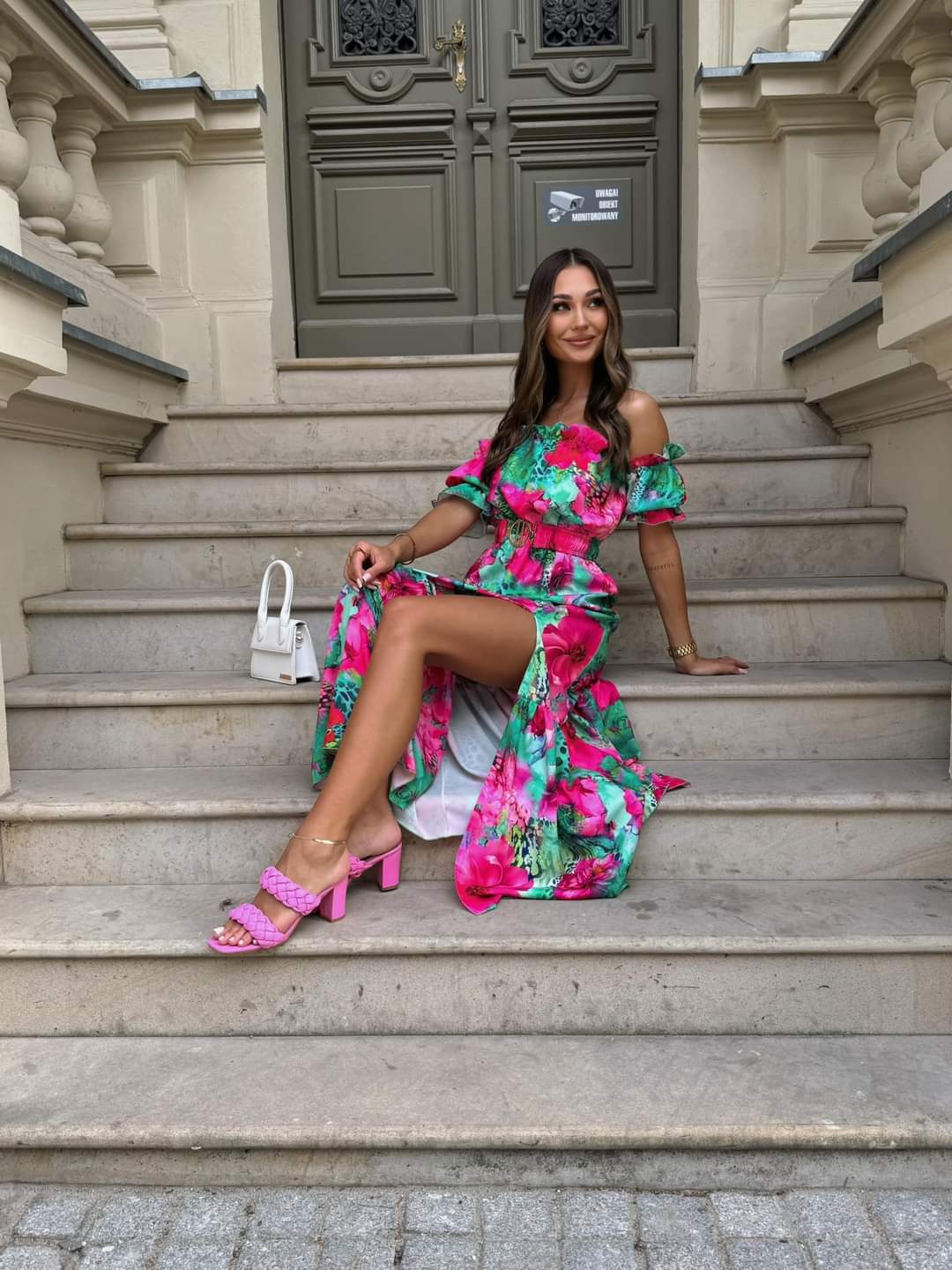 Sukienka maxi print Różowo - Zielony Marika