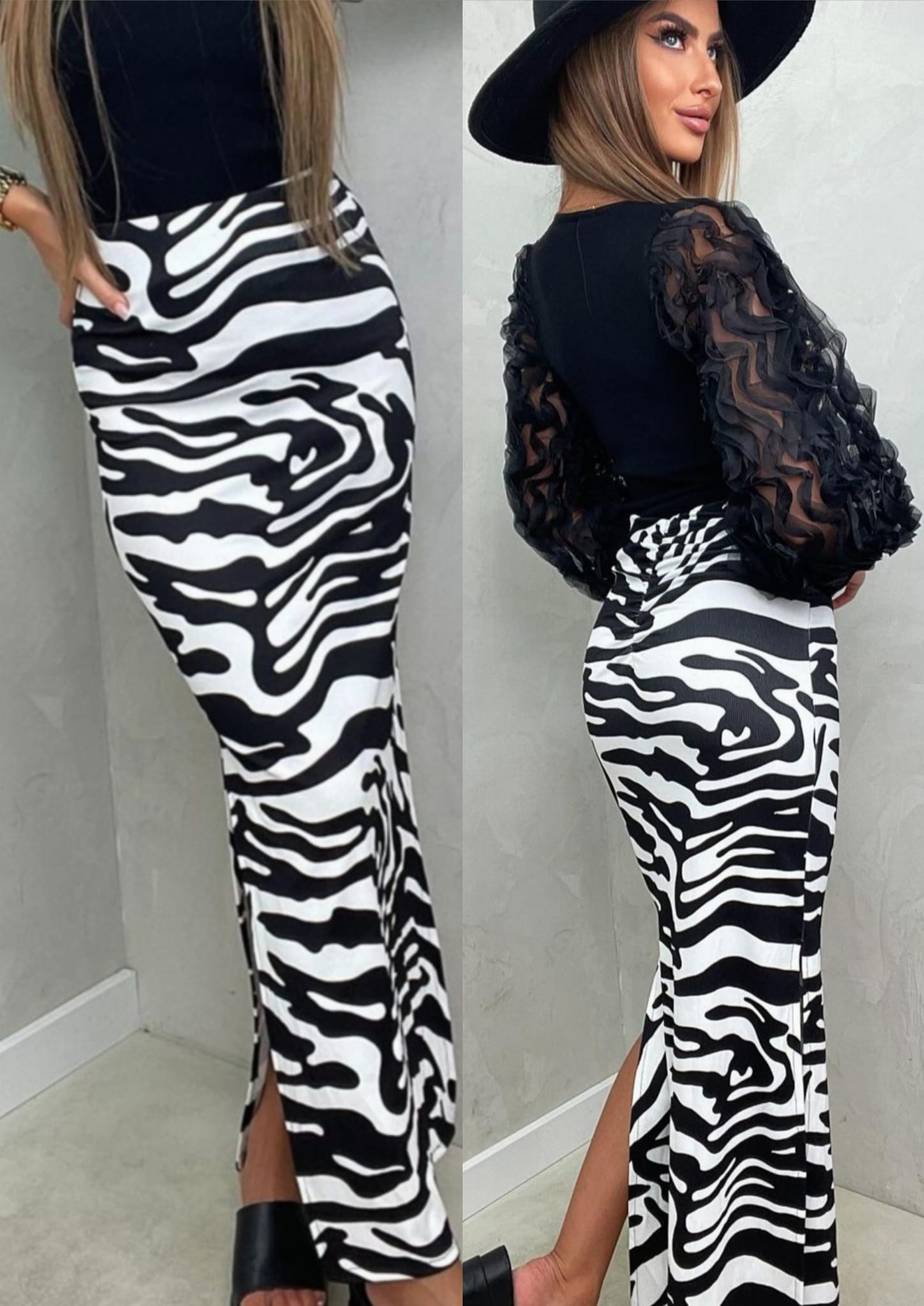 Spódnica Midi z rozporkiem print Zebra