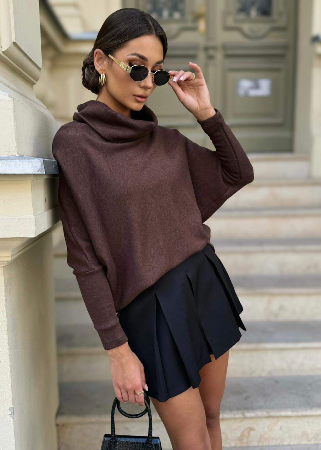 Golf sweterek Oversize Czekoladowy Kama
