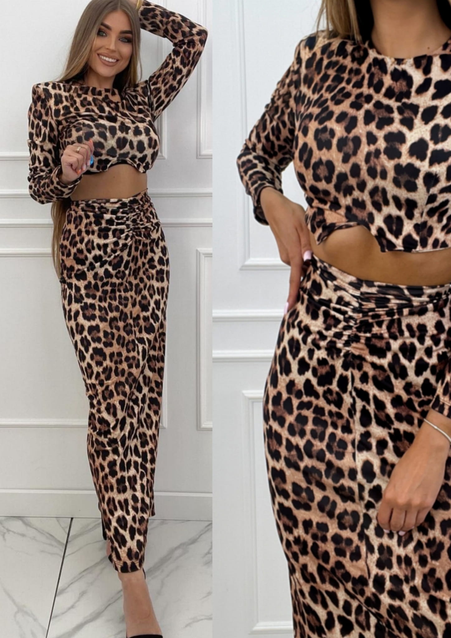 Komplet Top + Spodnica maxi print panterka Kala