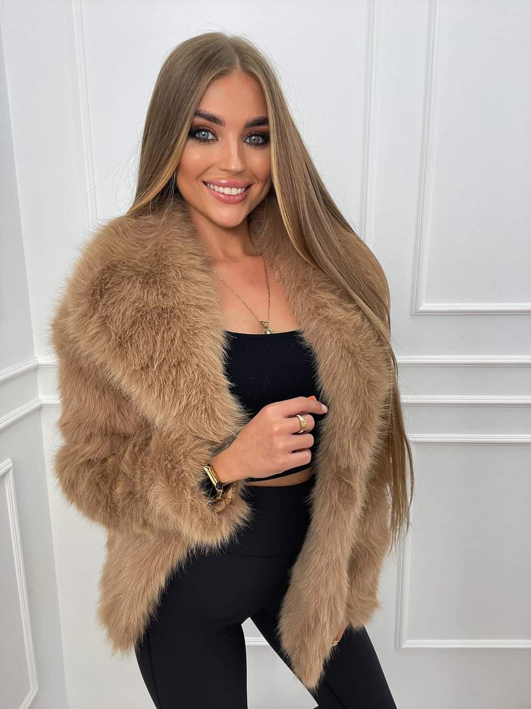 Futro sztuczne Oversize PARIS Kamelowe