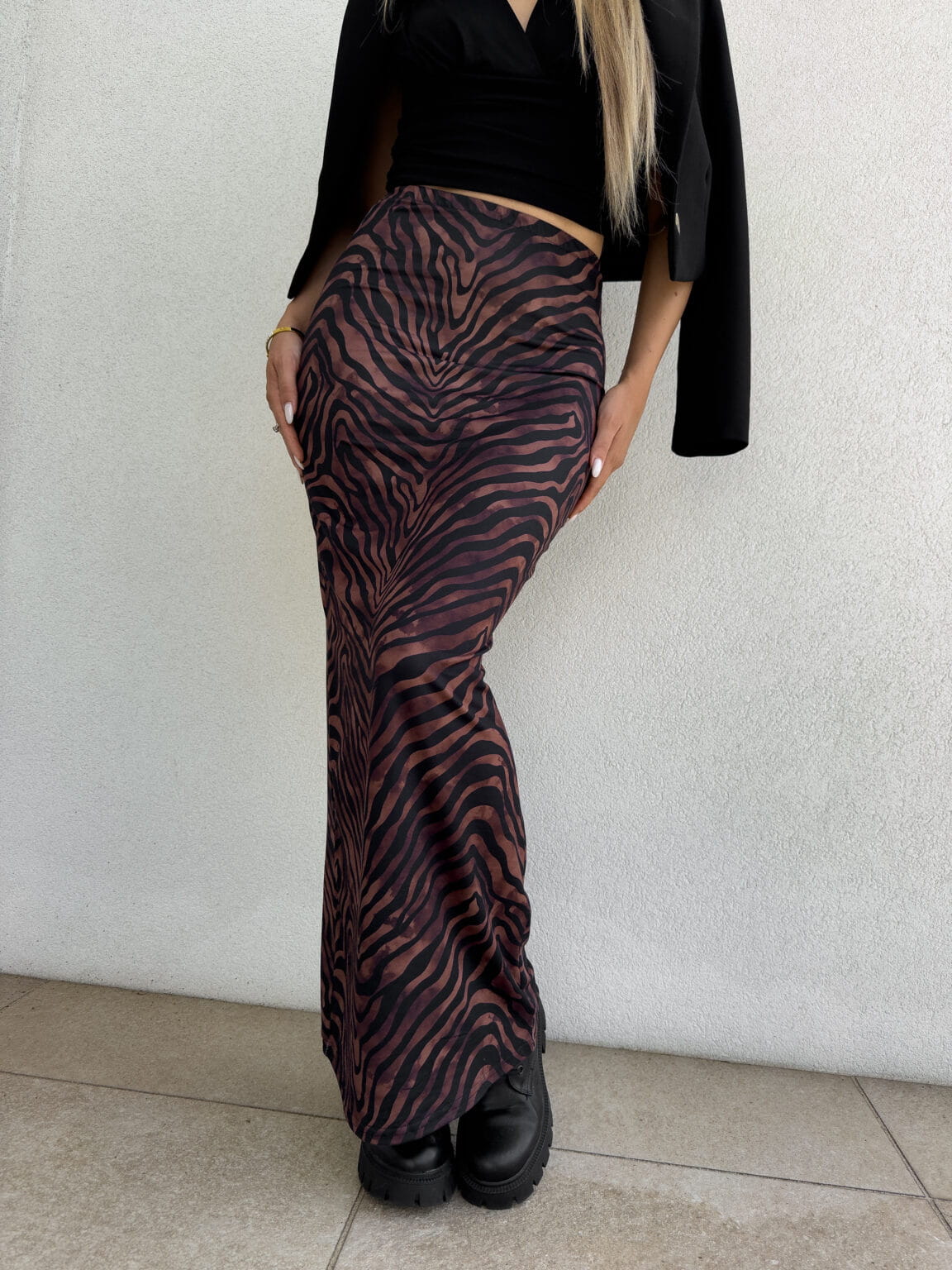 Spódnica VOGUE print Zebra Czekoladowo -Czarna