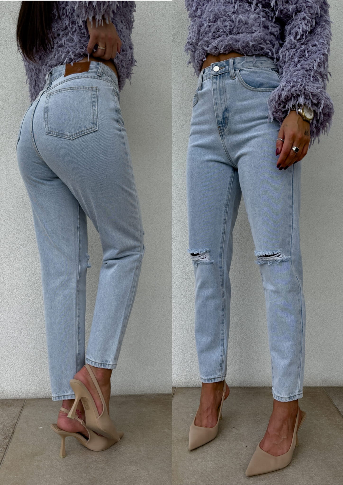 Jeansy MOM FIT Jeansowy Jasny Niebieski