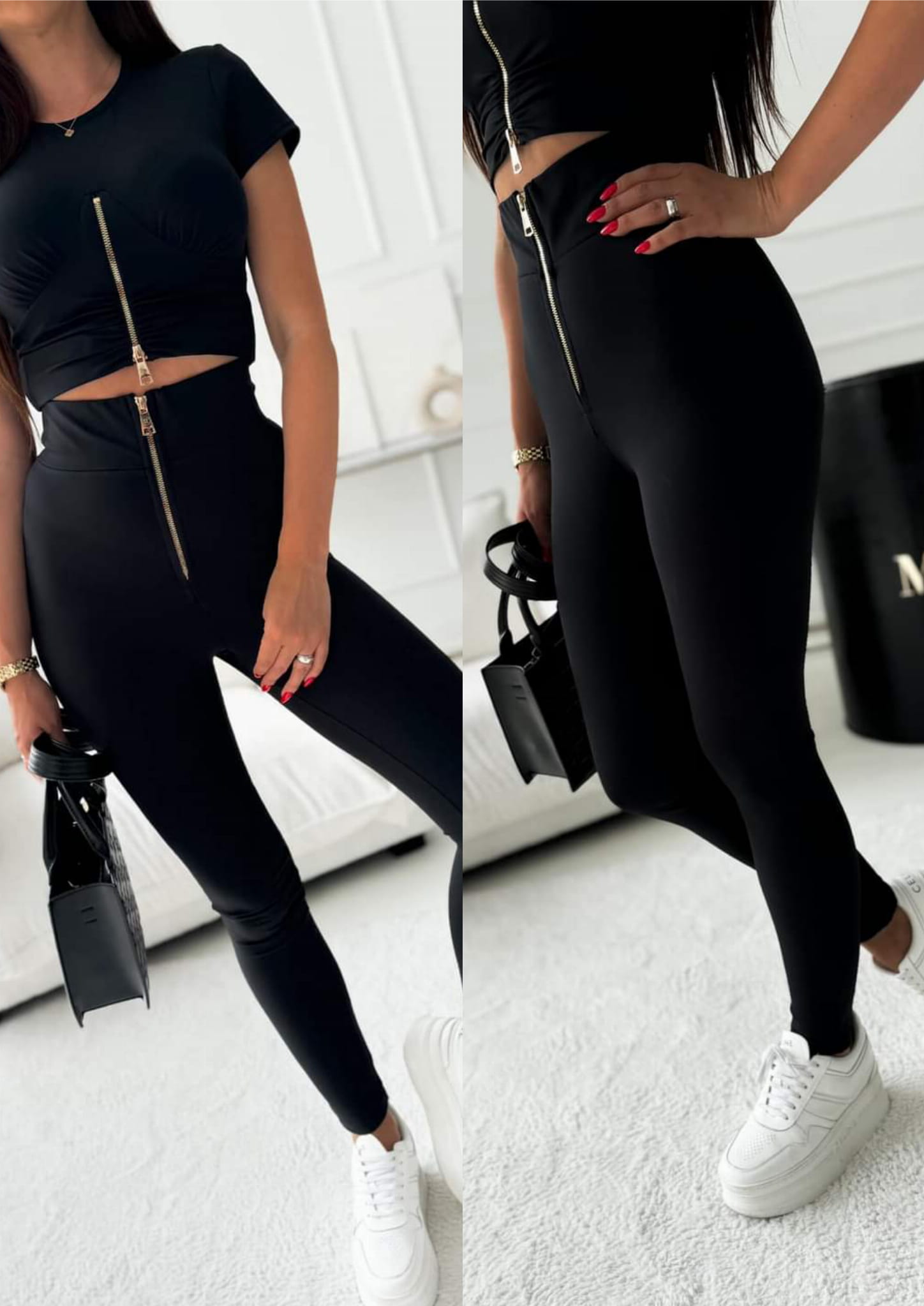 Komplet Bluzka + Legginsy ZIP Czarny ELISABETTA