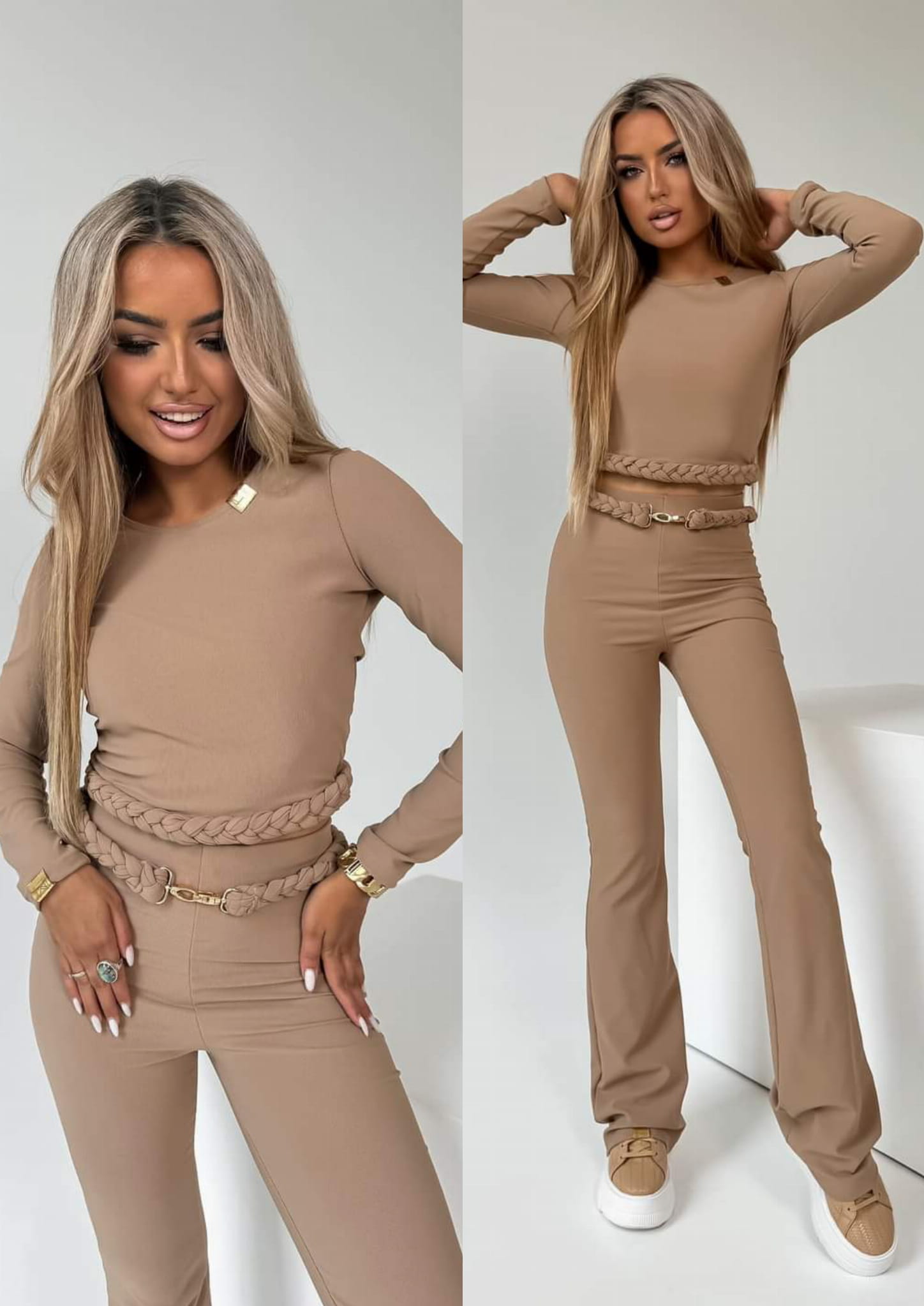 Komplet Bluzka + Spodnie Braid Kamelowy